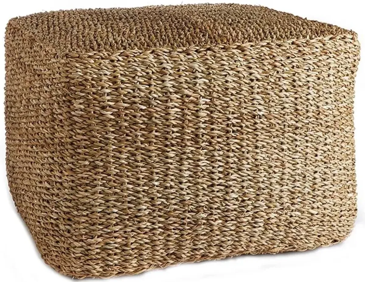 Zuri Coastal Beach Brown Woven Rattan Square Ottoman