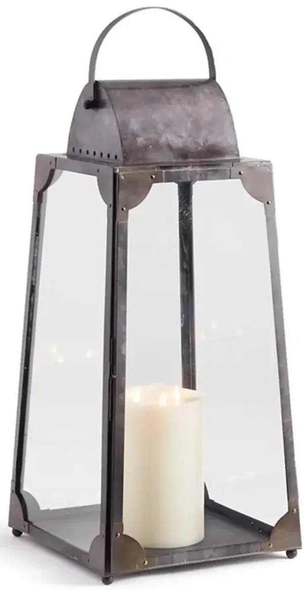 Maddy Mid Century Clear Glass Grey Galvanized Metal Lantern Candleholder - Large