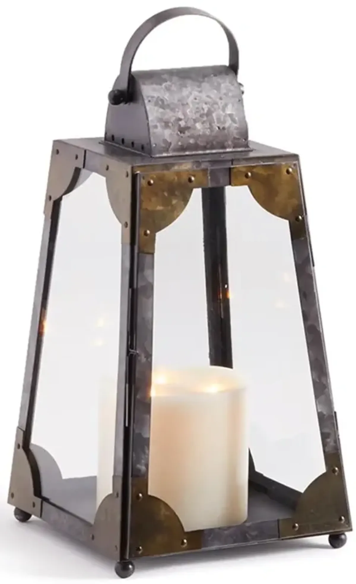 Maddy Mid Century Clear Glass Grey Galvanized Metal Lantern Candleholder - Small