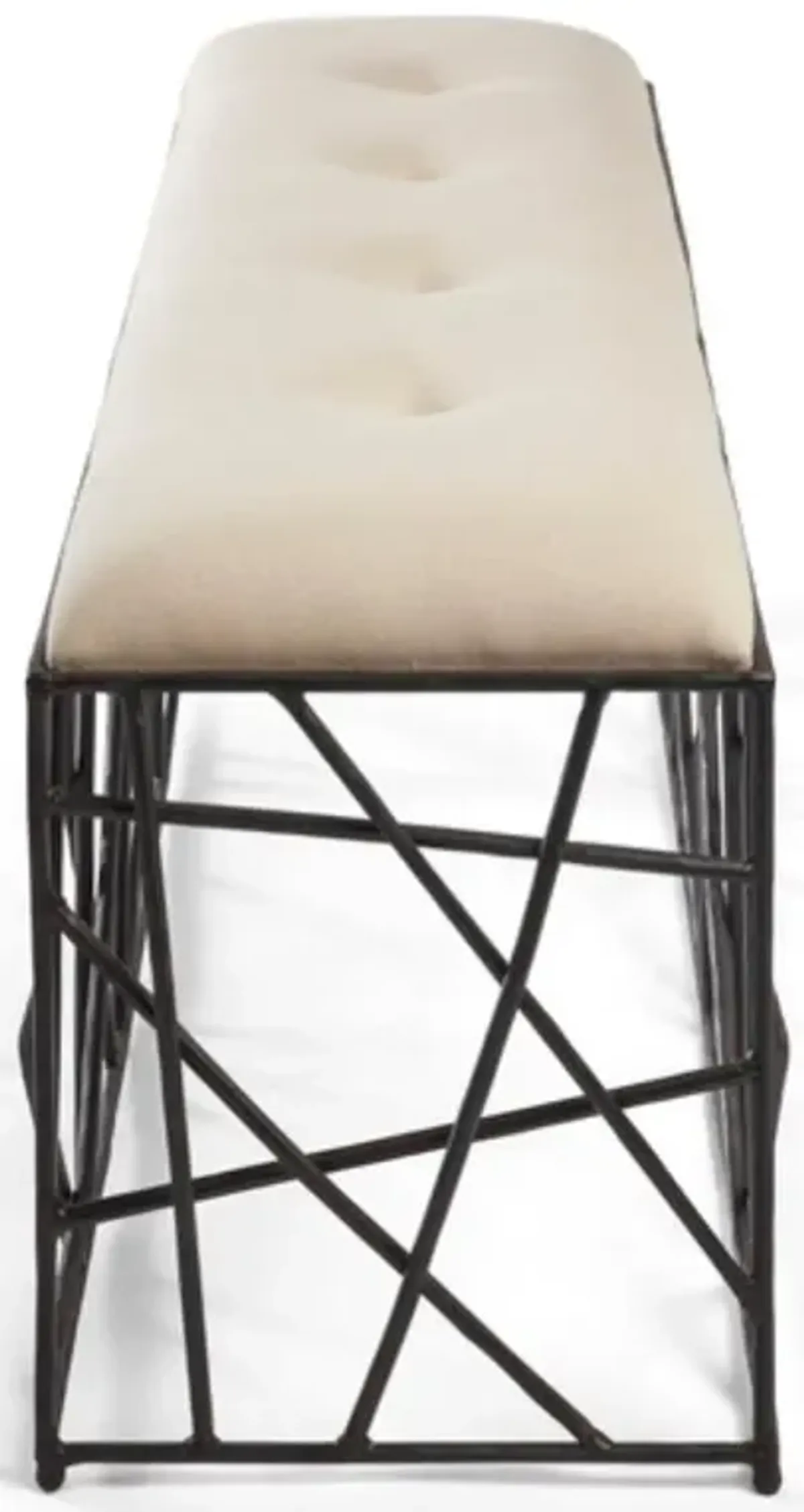 Ira Modern Classic Cream Linen Black Iron Bench