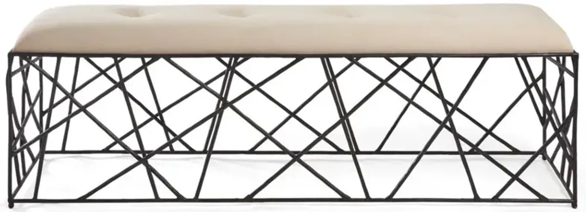 Ira Modern Classic Cream Linen Black Iron Bench