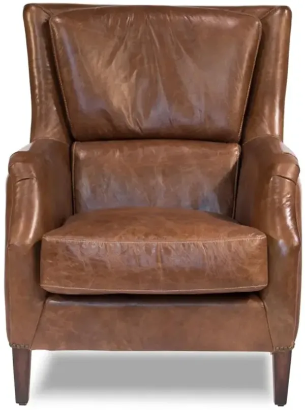 Janet Rustic Lodge Brown Leather Nailhead Trim Arm Chair