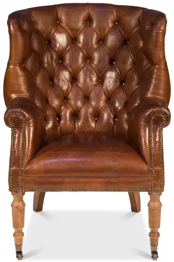 Shelby Rustic Lodge Vintage Brown Leather Nailhead Trim Tufted Arm Chair