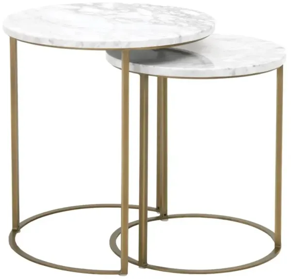 Carol Regency White Marble Top Gold Steel Base Round Nesting Table