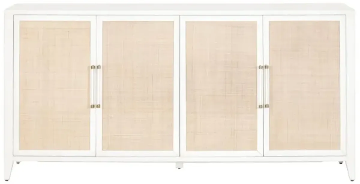 Steven Coastal Beach Natural Rattan White Frame Media Sideboard
