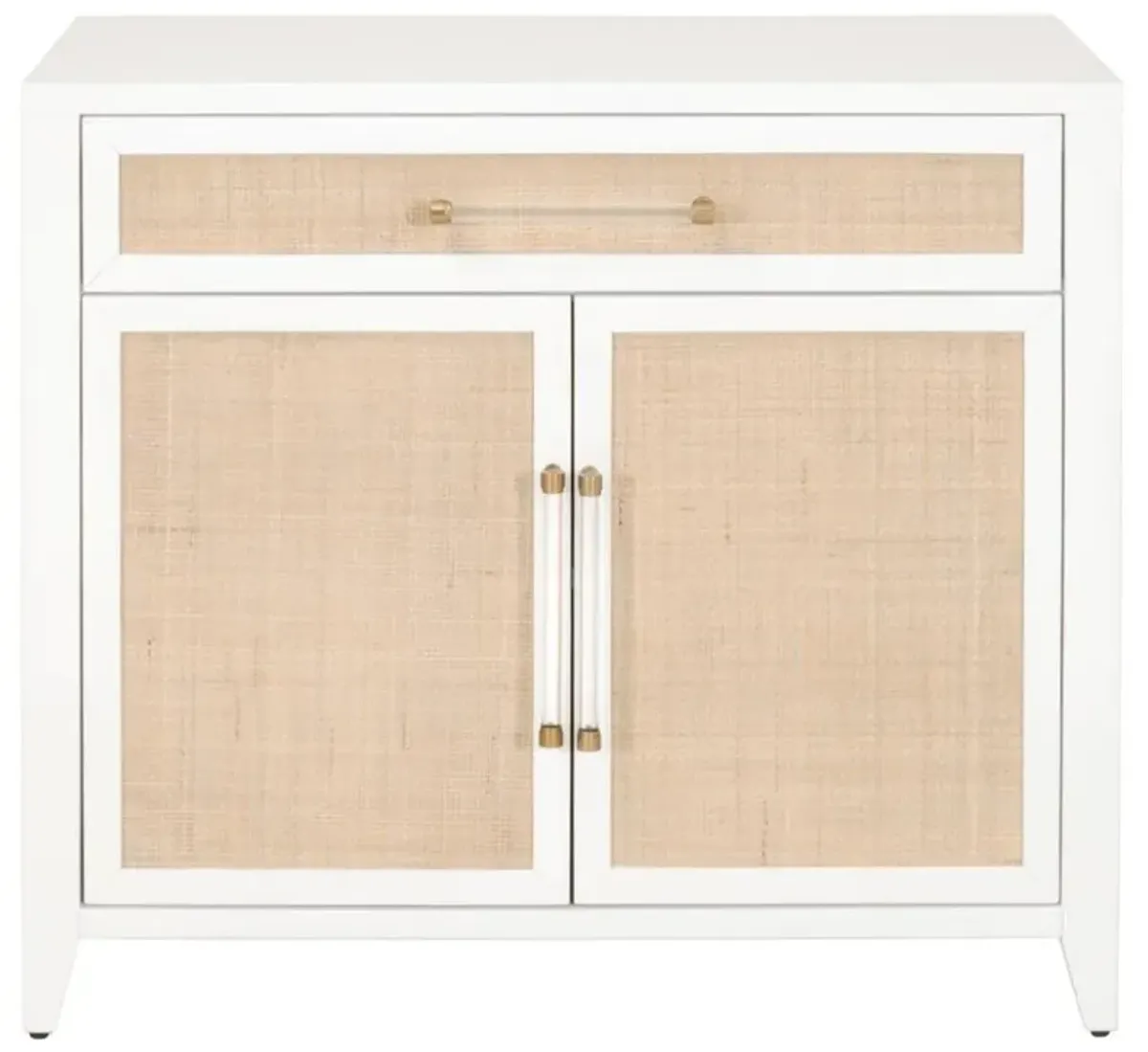 Steven Coastal Beach Matte White Natural Rattan Media Cabinet