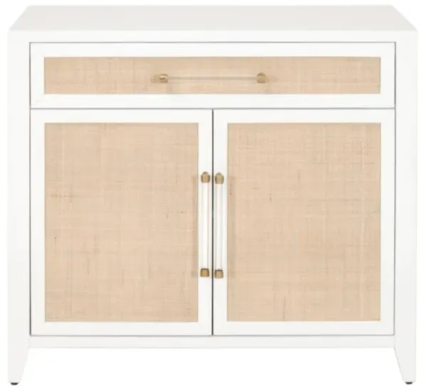 Steven Coastal Beach Matte White Natural Rattan Media Cabinet
