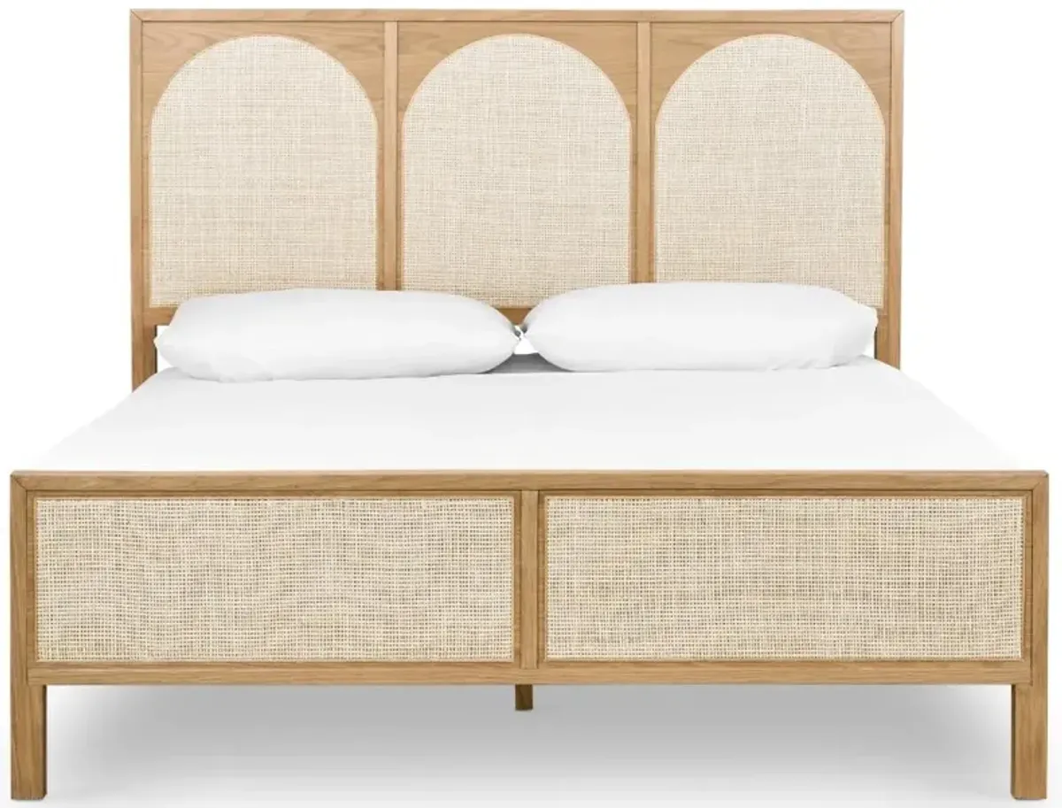 Allie Coastal Light Brown Oak Wood Natural Woven Cane Classic Bed - King