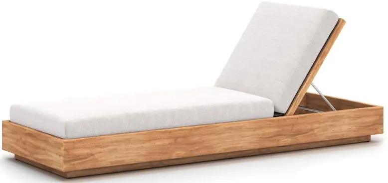 Kisha Rustic Lodge Silver Upholstered Linen Natural Teak Wood Outdoor Chaise