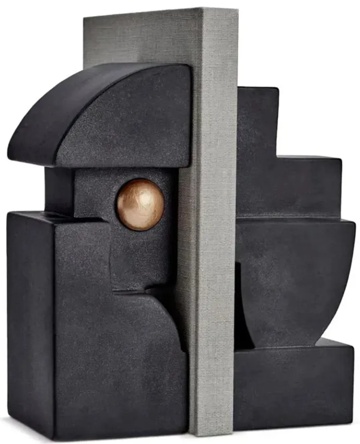L'Objet Cubisme Industrial Loft Black Earthenware Textured Bookend Two