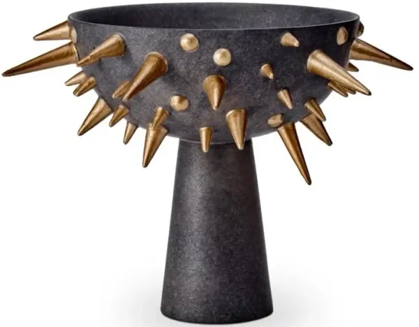 L'Objet Celestial Industrial Black Earthenware Gold Spikes Footed Bowl - Small