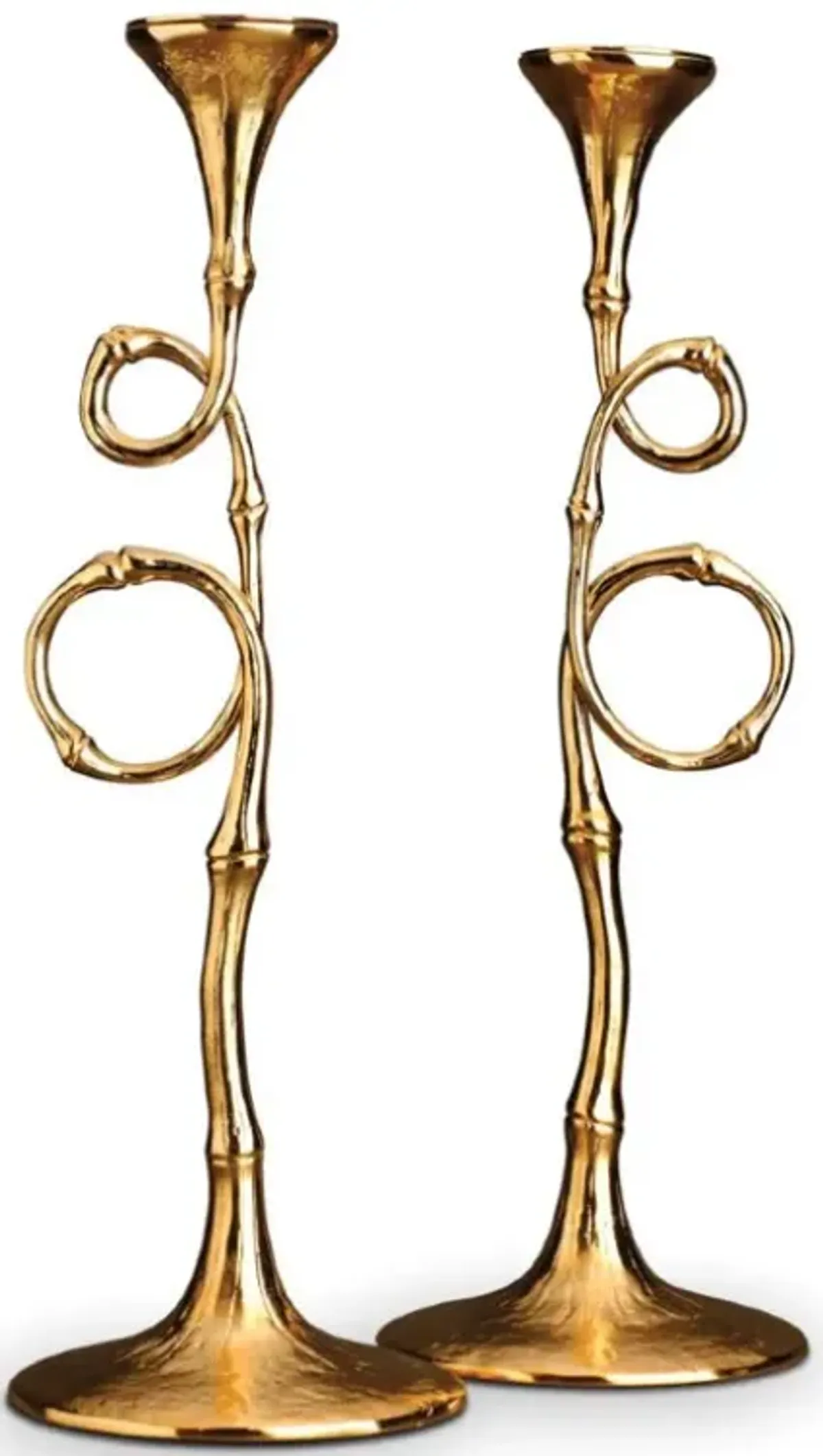 L'Objet Evoca Hollywood Regency Gold Plated Metal Candlesticks - Set of 2