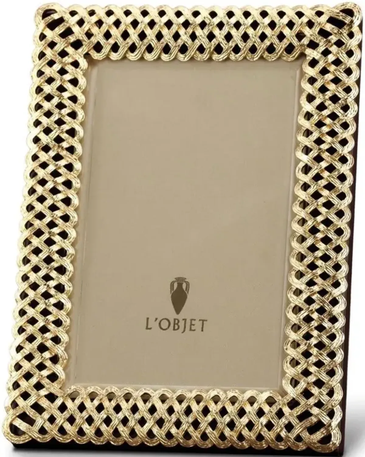 L'Objet Braid Hollywood Regency Gold Plated Beveled Glass Photo Frame - 4x6