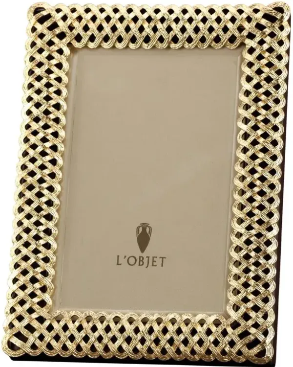 L'Objet Braid Hollywood Regency Gold Plated Beveled Glass Photo Frame - 5x7
