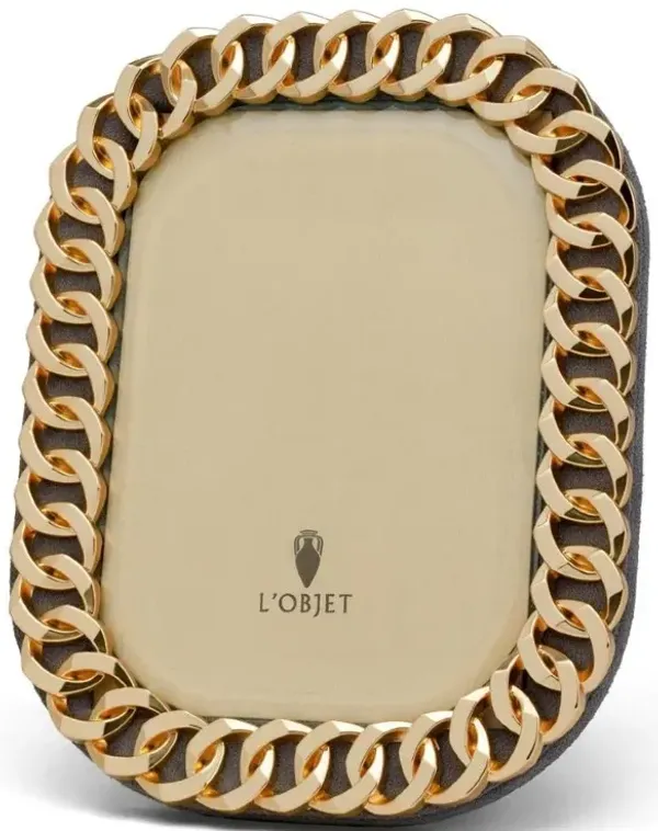 L'Objet Cuban Link Hollywood Regency Gold Plated Beveled Glass Photo Frame - 4x6