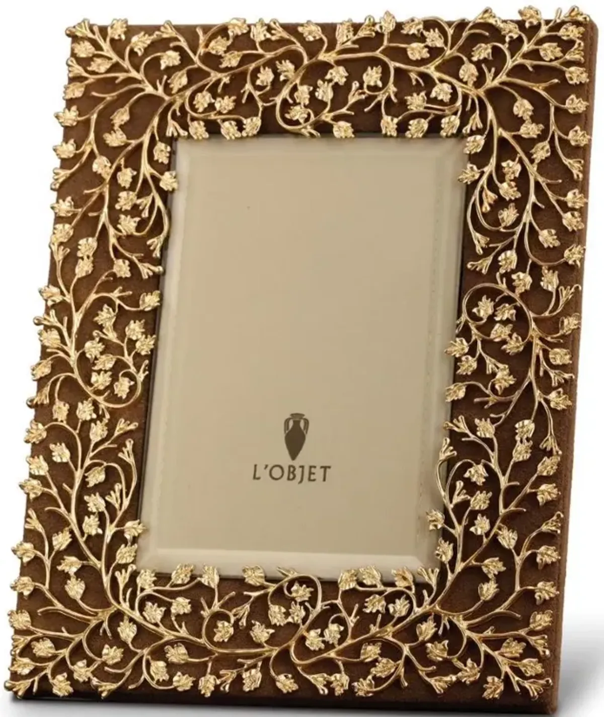 L'Objet Lorel Hollywood Regency Gold Plated Brown Suede Photo Frame - 4x6