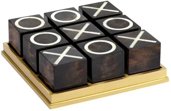 L'Objet Deco Modern Classic Black Natural Shells Brass Base Tic Tac Toe