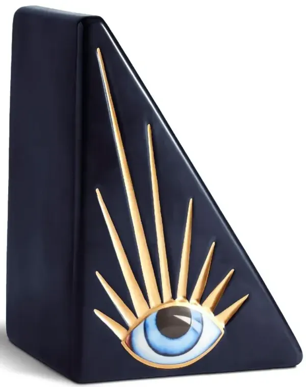 L'Objet Lito Modern Classic Blue Porcelain Gold Accent Bookend