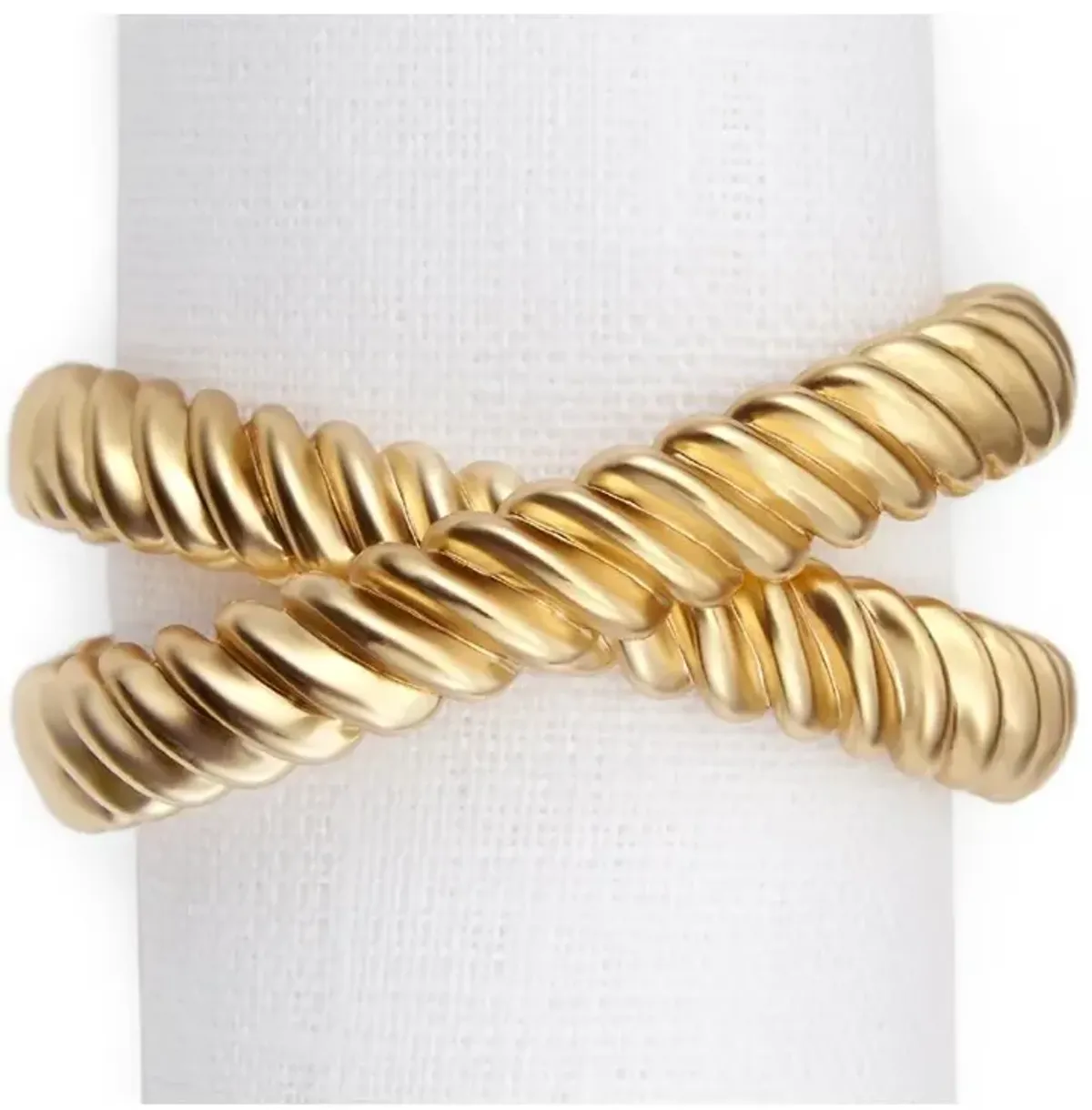 L'Objet Deco Twist Hollywood Regency Gold Metal Napkin Ring - Set of 4