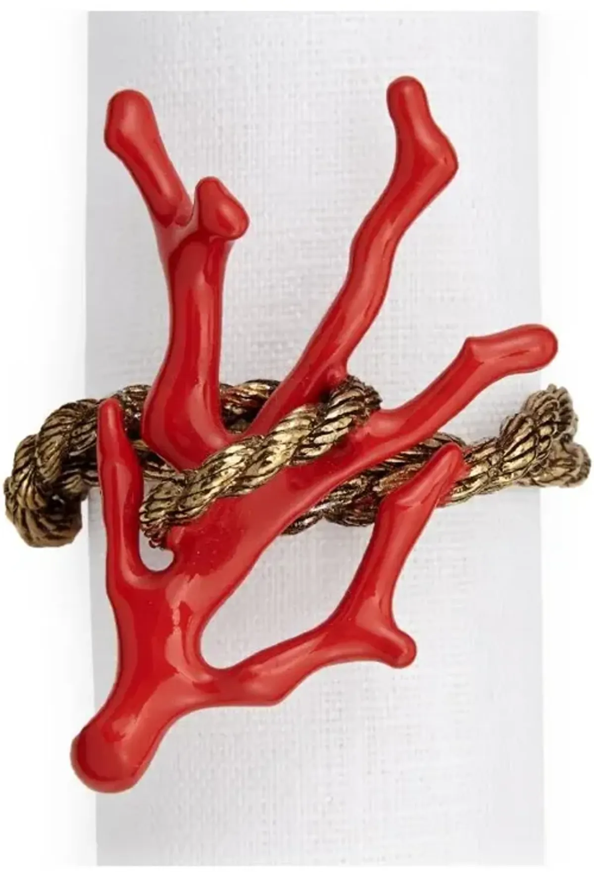 L'Objet Coral Coastal Beach Red Enamel Gold Plated Napkin Ring - Set of 4