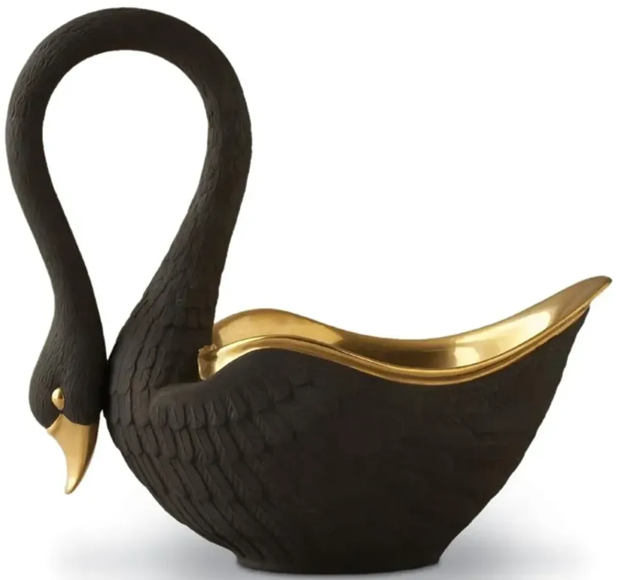 L'Objet Swan Hollywood Regency Black Porcelain Decorative Bowl - Small