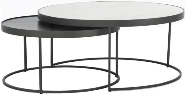 Nash Industrial Loft White Marble Top Iron Nesting Round Coffee Table