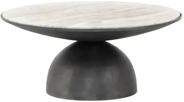 Malia Industrial Loft Beige Marble Top Aluminum Round Coffee Table