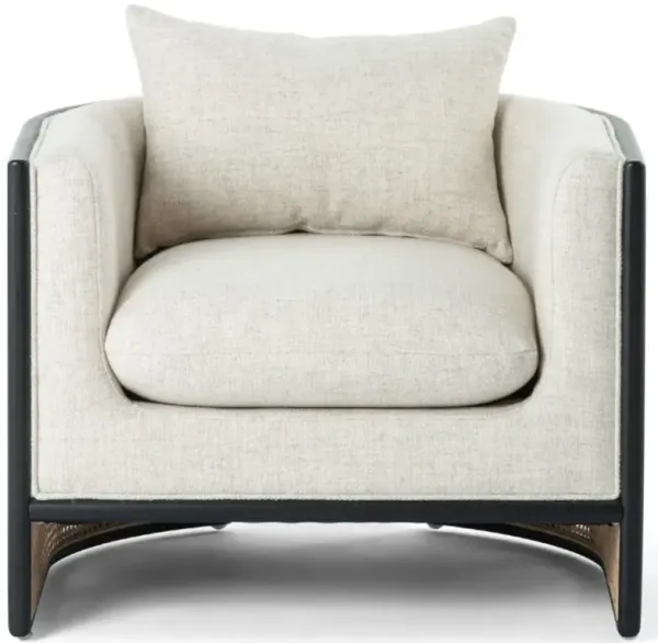 Jun Modern Cream Performance Upholstered Cushion Black Wood Cane Arm Chair