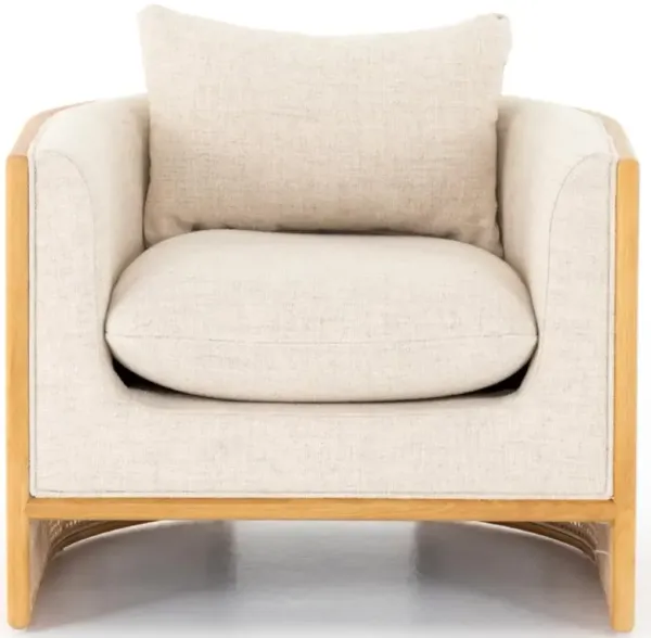 Jun Modern Cream Performance Upholstered Cushion Brown Wood Cane Arm Chair