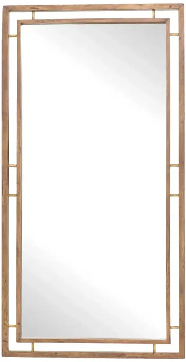 Belle Rustic Lodge Brass Acacia Wood Floor Mirror