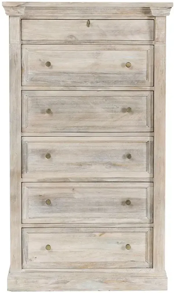 Melany French Country Natural White Wash Mango Wood Tall Chest