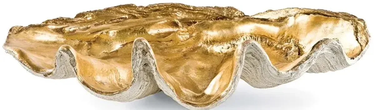 Golden Hollywood Regency Natural Resin Clam Decorative Bowl - Large