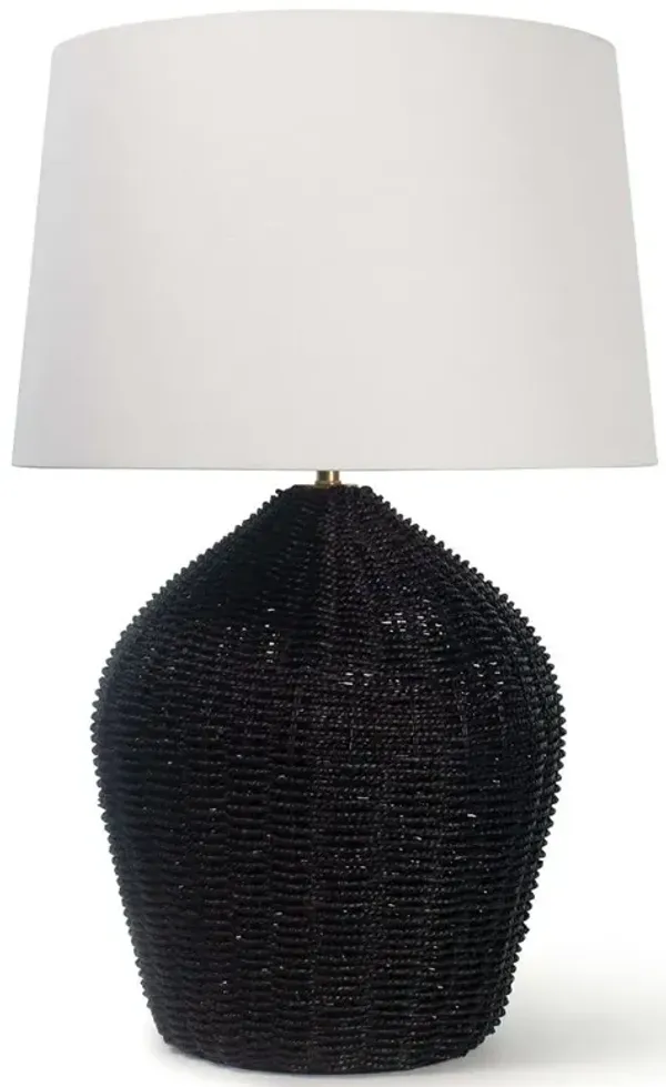 Georgian Black Woven Rattan Bedside Table Lamp