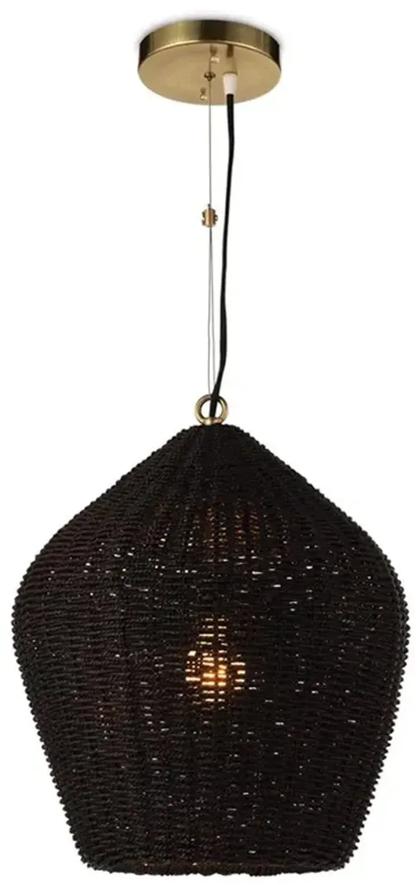 Georgian Black Woven Rattan Single Pendant