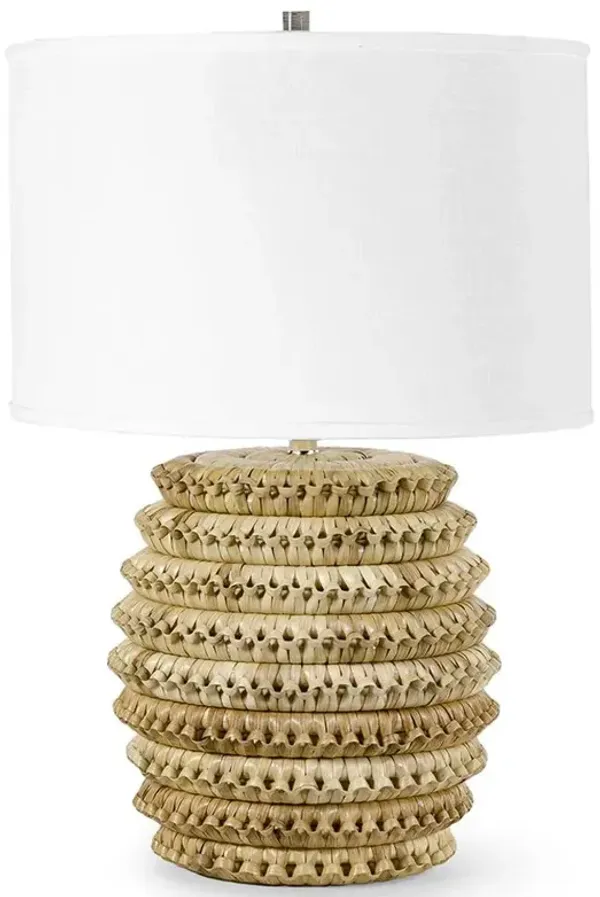 Palecek Kenis Coastal White Shade Brown Braided Rattan Table Lamp