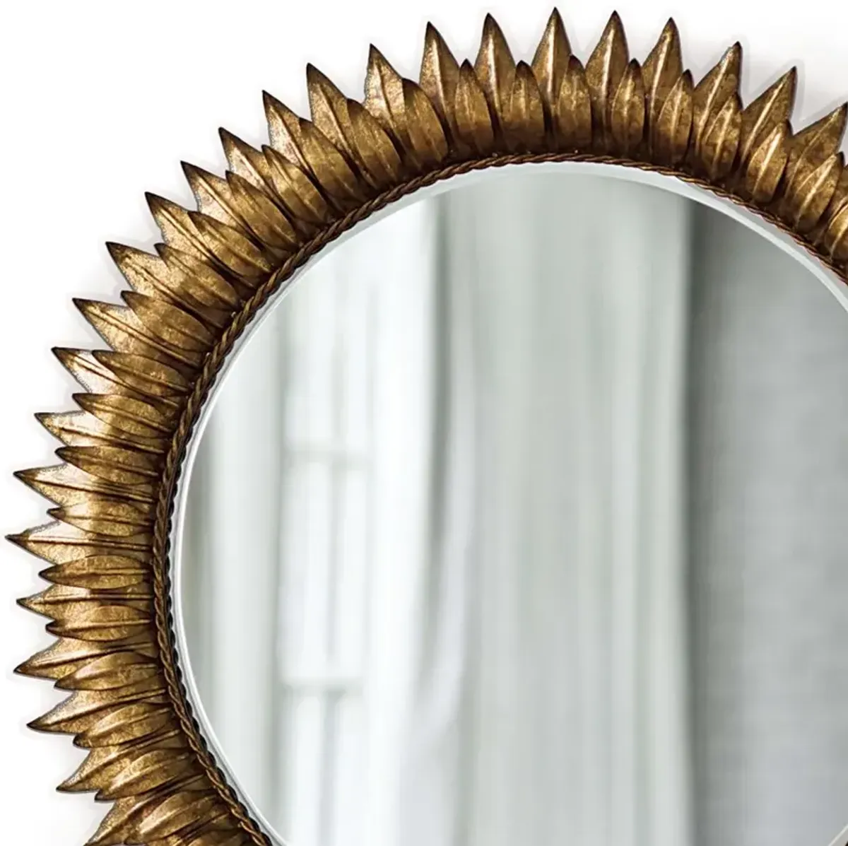 Sun Flower Hollywood Regency Gold Leaf Steel Round Wall Mirror