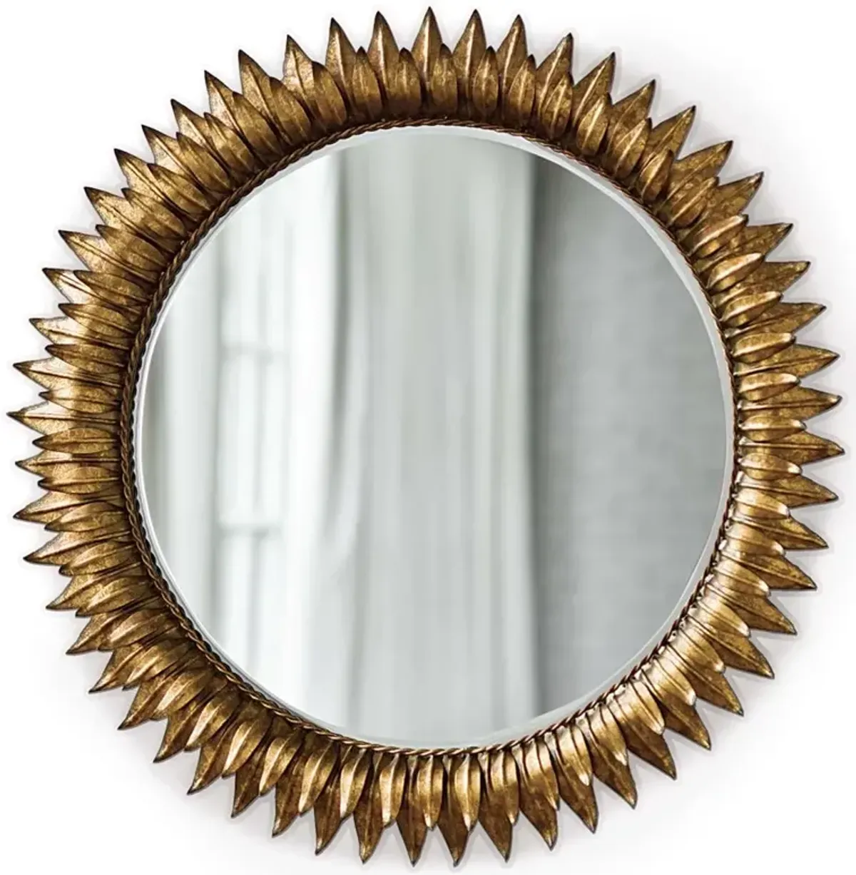 Sun Flower Hollywood Regency Gold Leaf Steel Round Wall Mirror