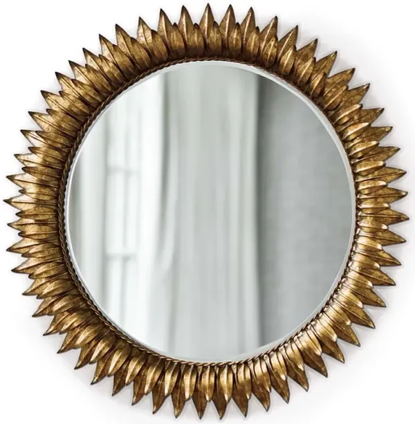 Sun Flower Hollywood Regency Gold Leaf Steel Round Wall Mirror