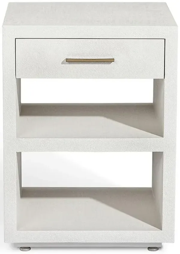 Livia Modern Classic Natural White Wood Linen Textured Nightstand - Small