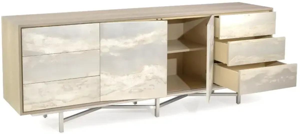 John-Richard Audley Modern Classic Brown Oak Wood Silver Metal Sideboard