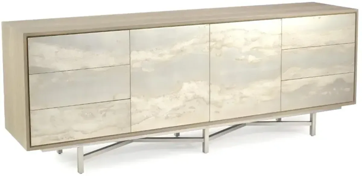 John-Richard Audley Modern Classic Brown Oak Wood Silver Metal Sideboard