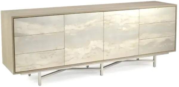 John-Richard Audley Modern Classic Brown Oak Wood Silver Metal Sideboard