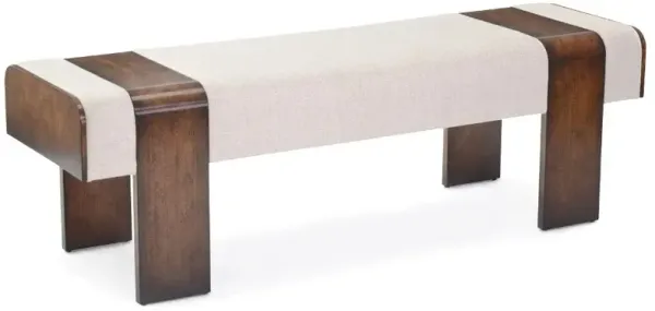 John-Richard Kinda Modern Classic Beige Upholstered Brown Wood Bench
