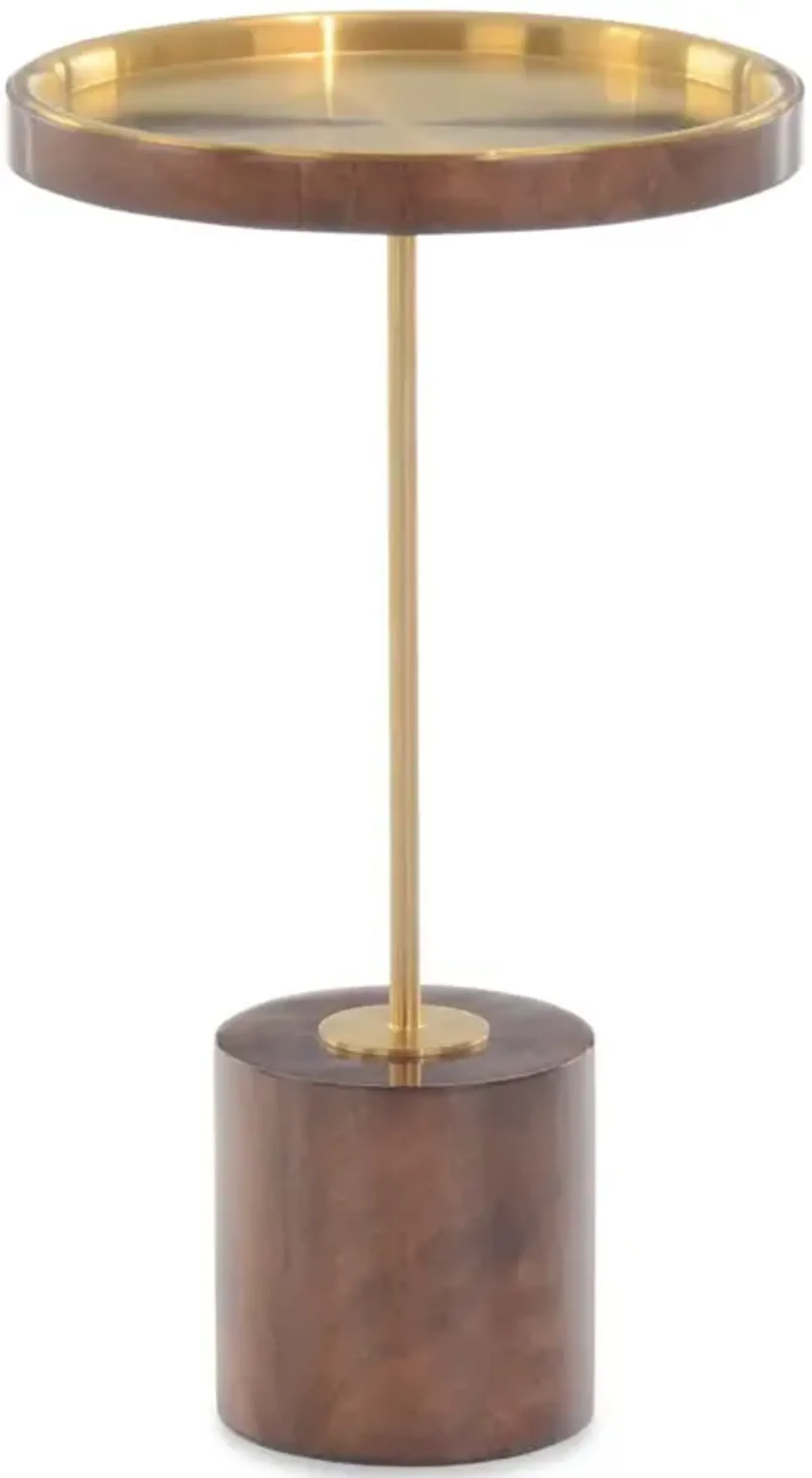 John-Richard Nimes Modern Classic Brown Walnut Wood Gold Metal Martini Table