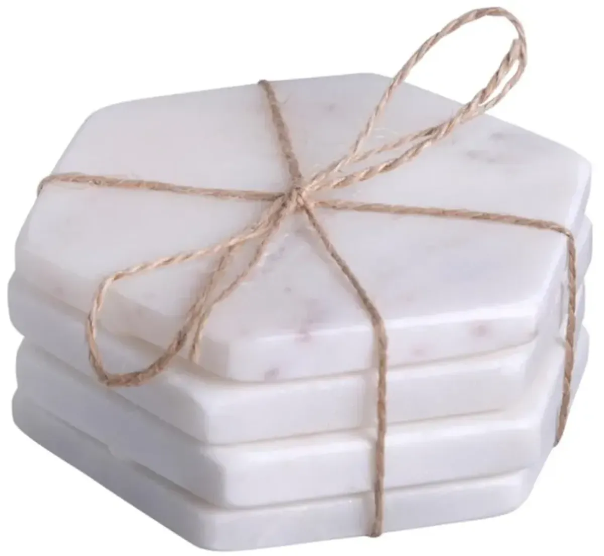 Erin Modern Classic White Marble Hexagonal Coasters - Set of 4