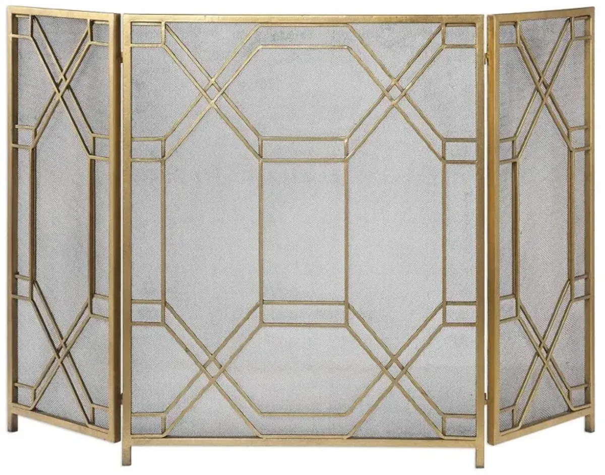 Roxanne Hollywood Regency Gold Pattern Fireplace Screen