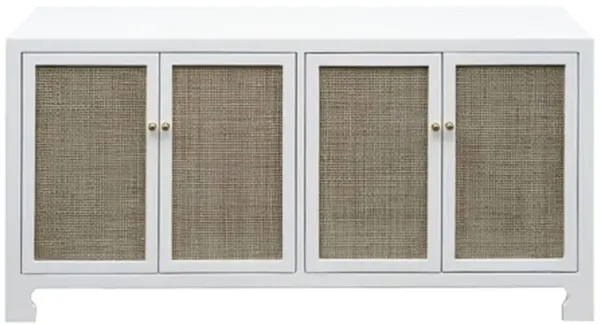 Worlds Away Sofia Coastal Beach Natural Woven Cane White Wood Sideboard
