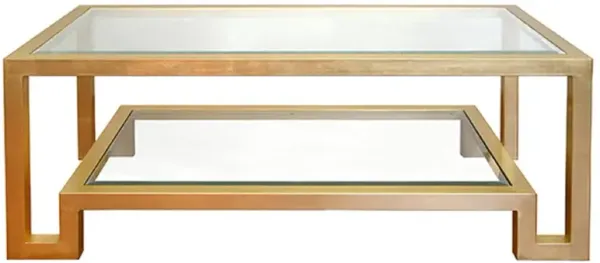 Worlds Away Winston Regency Clear Mirror Top Gold Metal Rectangular Coffee Table