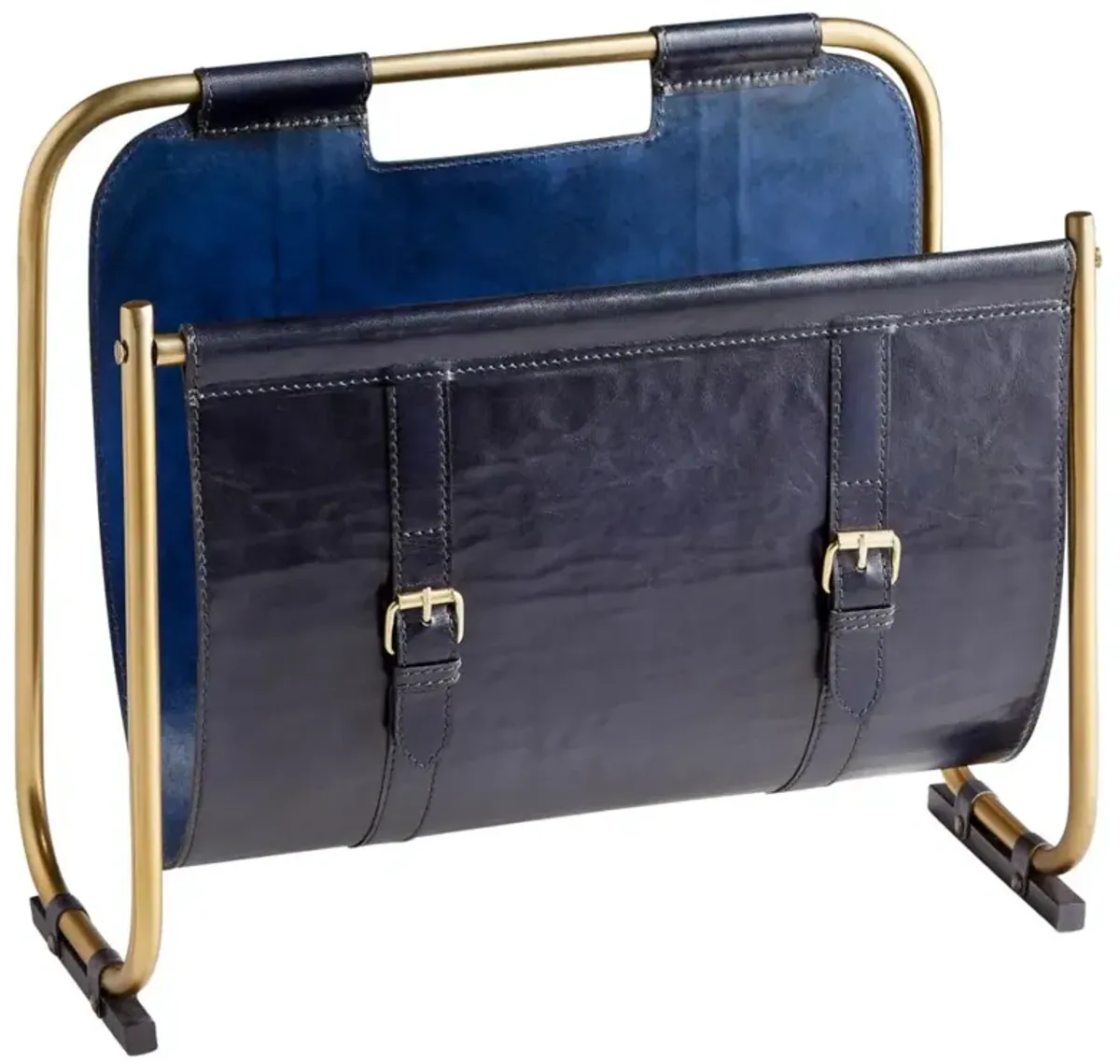 Paul Modern Gold Iron Blue Leather Magazine Rack