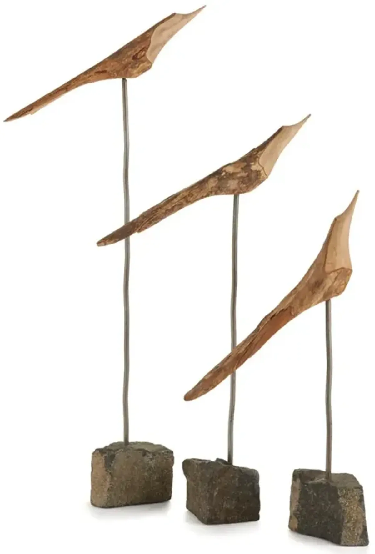 Farah Rustic Lodge Brown Wood Gold Stone Flock - Set of 3